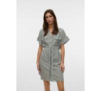 Abito a maniche corte con collo a camicia e cintura Verde XS A righe