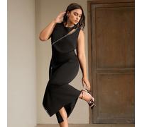 Abito a maniche lunghe aderente con spacco laterale dal design di lusso e di alta gamma, con catena cava, adatto come abito da ospite per matrimoni 1XL,2XL,3XL,4XLColore unicoTessuto intrecciato