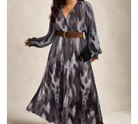 Abito a maniche lunghe con stampa leopardata e arricciature, adatto per taglie comode, abiti autunnali, outfit autunnali da donna, abiti da cerimonia autunnali, abiti eleganti da donna, abiti casual d