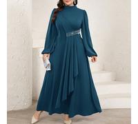 Abito a maniche lunghe di stile arabo in tinta unita, taglia comoda, alla moda per l'estate, modesto 0XL,1XL,2XL,3XL,4XL,5XLBlocchi di colore,Colore unicoTessuto intrecciato