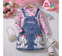 Abito a maniche lunghe in maglia con collo rotondo, stampa 3D carina a unicorno tie-dye, per feste in primavera e autunno, regalo per ragazze 6Y,7Y,4Y,5YFumetto,Geometrico,LetterePoliestere