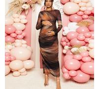 Abito a maniche lunghe per la rivelazione del sesso, per donne incinte, elegante, in tessuto traforato arricciato e aderente, ideale come abito di maternità L,M,S,XL,XXLColore unico,Tie DyeTessuto in 