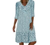 Abito a maniche medie con scollo a V di media lunghezza con stampe floreali per donne abiti casual da donna oltre i 40 anni, Verde scuro, S
