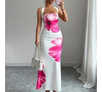 Abito a metà lunghezza da donna con stampa, vita regolabile con laccio, taglio slim, senza maniche e collo alto, per l'estate 2025 Petite XXS,Petite XS,Petite S,Petite M,Petite LPianteTessuto in magli