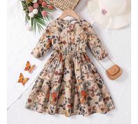 Abito a metà polpaccio casual con stampa floreale ditsy vintage, collo tondo, maniche 3/4, stile ampio, per ragazze giovani, stile nazionale vintage, adatto per vacanze, abbinabile tra mamma e figlia