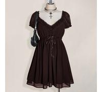 Abito a palloncino con scollo a V e maniche a sbuffo, vita a palloncino, linea ad A, vita alta, abito retrò sexy in stile Y2K, adatto per vacanze estive, stagione di laurea e ritorno a scuola, abbigli