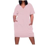 Abito a t-shirt oversize da donna con tasche casual a maniche corte allentato con scollo a V Abiti per donna UK Plus Size Summer Beach Short Sundress I miei ordini Vendita Offerte di liquidazione