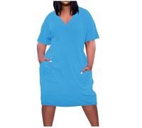 Abito a t-shirt oversize da donna con tasche casual a maniche corte allentato con scollo a V Abiti per donna UK Plus Size Summer Beach Short Sundress I miei ordini Vendita Offerte di liquidazione