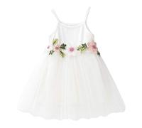 Abito a tunica con volant, in tulle, per bambini, per bambini, senza maniche, con farfalla, tutù, in tulle, bianco, 110 cm