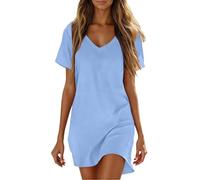 Abito a tunica da donna, lunghezza al ginocchio, elegante, leggero, arioso, estivo, da spiaggia, per il tempo libero, A01 azzurro, XXXXL