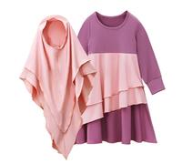 Abito abaya islamico, modesto set da 2 pezzi, abito caftano a maniche lunghe con hijab per preghiera, maxi abito musulmano Ramadan Eid Outfits Dubai cardigan a lunghezza intera per feste viola