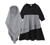 Abito abaya islamico, modesto set da 2 pezzi, abito caftano a maniche lunghe con hijab per preghiera, maxi abito musulmano Ramadan Eid, cardigan Dubai a lunghezza intera, per feste, nero