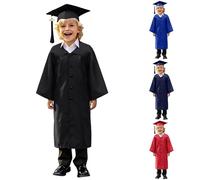 Abito accademico con nappa, per scuola materna, asilo e scuola elementare, set con cappello, per bambini che abbandonano l'asilo, anno 6 laurea e inizio scuola elementare, nero