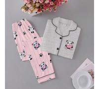 Abito accogliente a maniche lunghe con stampa di panda per ragazze intermedie - Top e pantaloni lunghi abbigliamento per la casa 8Y,9Y,10Y,11-12YA strisceTessuto