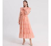 Abito Albicocca Con Gonna A Balze E Fiocco In Vita Stile Bon Ton CF48803