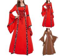 Abito Alla Caviglia da Donna Costume con Cappuccio Vestito Maniche a Campana Abbigliamento Collare Quadrato Vestiti Punk Vintage Abiti Medievale Vestito Vittoriano Abito per Cosplay Carnevale