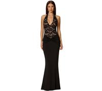 Abito alla Moda Che Valorizza La Silhouette, con Scollo all'Americana, Lungo Fino Ai Piedi, Schiena Scoperta,Nero (Black,M)