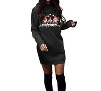 Abito alla moda senza per le donne Plus Size Vestito Natale Inverno Girocollo Manica Lunga Solido Color Maglione Abito, Nero , M