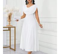Abito ampio da donna elegante a tinta unita con scollo a V, abiti estivi da donna, abiti eleganti da donna taglie forti, abiti bianchi da donna taglie forti, abiti da ospite di matrimonio, abiti casua
