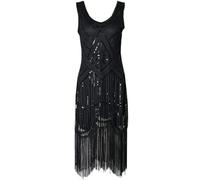 Abito anni '20 con scollo a V con paillettes e frange abito Gatsby Flapper abiti da cocktail vintage con paillettes nappe gonna grande abito da ballo elegante abito da sera da donna retrò formale