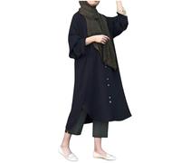 Abito arabo, da donna, Caftan, abito lungo musulmano, da donna, taglia grande, a maniche lunghe, elegante, elegante, con bottoni, tinta unita, stile etnico modesto