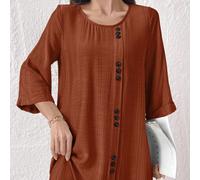 Abito arabo da donna monocromatico con collo rotondo, maniche a 3/4 e design con bottoni L,M,S,XLColore unicoTessuto