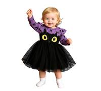 Abito arancione a zucca per bambina con tutù in tulle nero, maniche lunghe con dettagli a balze, divertente design grafico con gatti, comodo abito per tutti i giorni, per feste di Halloween, carnevale