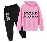Abito autunnale Casual per Ragazze Felpa con cappuccio Gesù La Via La Verità e la Vita Con Cappuccio Bambini Che Uscono Tuta Set Grafica Comodi Pantaloni Della Tuta A Maniche Lunghe Set Christian 2025