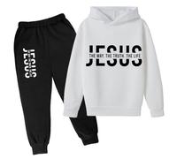 Abito autunnale Casual per Ragazze Felpa con cappuccio Gesù La Via La Verità e la Vita Con Cappuccio Bambini Che Uscono Tuta Set Grafica Comodi Pantaloni Della Tuta A Maniche Lunghe Set Christian 2025