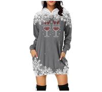 Abito autunnale Natale stampa lunga felpa da donna casual e confortevole top elegante e accogliente per la stagione invernale, Grigio, XL