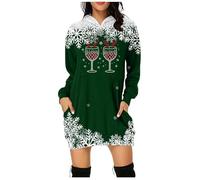 Abito autunnale Natale stampa lunga felpa da donna casual e confortevole top elegante e accogliente per la stagione invernale, Verde scuro, XXL
