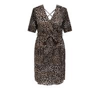 Abito Avvolgente Donna con Scollatura a V e Cintura, Stampa Leopardo, Manica Cor