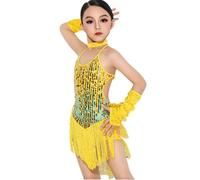 Abito Ballo con Paillettes Frange Bambine Ideale Salsa Rumba Balli da Sala | Abito con spalline e gonna scintillante per balli latino-americani salsa, tango, samba, cha-cha, rumba