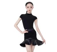Abito Ballo Sala Ragazze, Competizione Danza Latina Bambini | Abito Con Collo Alto Maniche Corte Vita Arricciata E Gonna A Balze Per Cha Cha Salsa Samba Rumba Tango
