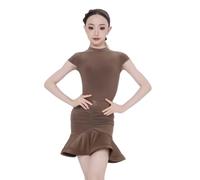Abito Ballo Sala Ragazze, Competizione Danza Latina Bambini | Abito Con Collo Alto Maniche Corte Vita Arricciata E Gonna A Balze Per Cha Cha Salsa Samba Rumba Tango
