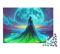 Abito Bellezza 1000 Pezzi Puzzle per Adulti Sagoma in Abito Verde sotto la Luna Difficile Premium Spesso Robusto Alta Qualità Vivace Sfidante Antistress 70x50cm/1000pz