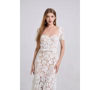 Abito Bianco In Pizzo Ricamato Con Scollo Quadrato E Stile Romantico CF2190