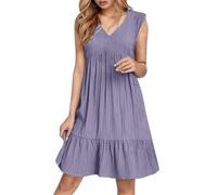 Abito bianco stretto Senza maniche Scollo a V Mini abito Moda Casual Fluente Boho Increspature A-Line Swing 2025 Abito Natale Donna, Lilla, XL