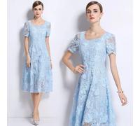 Abito Blu Cielo In Pizzo Ricamato Con Perline Elegante Da Cerimonia CF48812