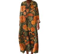 Abito Boheme Chic da donna, da sera, camicia a maniche lunghe, larghe, casual, con stampa floreale, abiti con scollo a V, grandi dimensioni, fluidi, abito estivo, da donna, lungo vintage, per feste di