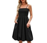 Abito Bohémien Donna Tinta Unita con Bretelline Sottili Abito Spalle Scoperte Casual Moda Vestiti Tunica Estate Copri Costume Abiti a Tinta Unita a Pieghe per Il Tempo Libero