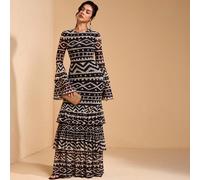 Abito boho da donna con stampa all-over, collo rotondo, maniche a balze, casual per vacanze e tempo libero SHEIN X JIAN LASALA SHEIN X potenzia la creatività fornendo a stilisti, artisti e marchi un a