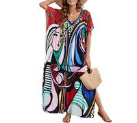 Abito caftano da donna con stampa floreale bohémien, maxi abito kimono, costume da bagno da spiaggia, abbigliamento da spiaggia, Anima zingara rossa, Taglia unica