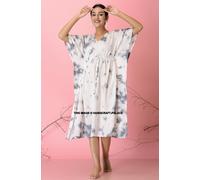 Abito Caftano Da Notte Maxi Donna Con Stampa Shibori Tie Dye Morbido Hippie