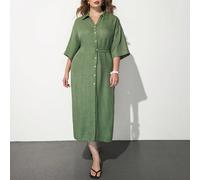 Abito camicia casual da donna taglie forti, colore unito, monopetto, maniche 3/4, adatto per autunno/inverno, casual, formale, business, feste, cerimonie, matrimoni moderni e festival 0XL,1XL,2XL,3XL,