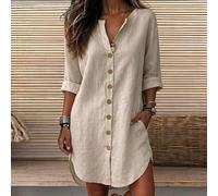 Abito camicia casual da vacanza e uso quotidiano, vestibilità ampia con tasche, può essere indossato come shacket, stile casa, campagna, old money per donne L,M,S,XLColore unicoTessuto intrecciato