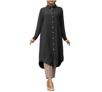 Abito camicia da donna a mezza lunghezza, abito da donna musulmana chic ed elegante a maniche lunghe, abito a camicia grande con bottoni, tinta unita, abbigliamento etnico islamico