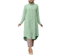 Abito camicia da donna a mezza lunghezza, abito da donna musulmana chic ed elegante a maniche lunghe, abito a camicia grande con bottoni, tinta unita, abbigliamento etnico islamico