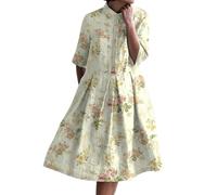 Abito camicia da donna UK Midi, abiti in cotone e lino da donna UK, abito a pieghe a mezza manica con bottoni prendisole con stampa floreale prendisole al ginocchio prendisole a vita larga prendisole