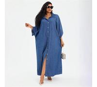 Abito camicia di jeans ampio con bottoni frontali, stile estivo semplice, stile Old Money, abito ampio da vacanza, per l'outfit da vacanza, taglie comode 0XL,1XL,2XL,3XL,4XLColore unicoDenim
